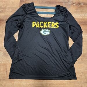 NFL Packers Women's Black and Yellow Long Sleeve Tee Extra Large TX3 Cool